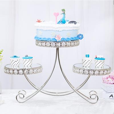 China New 3 Cake Snack Display Stand Tier Cake Stand Birthday Party Wedding Dessert Table Decoration Metal Silver Cake Display Tools for sale