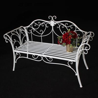 China Wedding Furniture Wedding Decorations 2 Seat Metal Patio Camping Bench Garden Villa Park Chairs With Decorative Cast Iron Backrest for sale