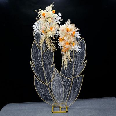 China Wholesale Wedding / Party Wedding Stage Walkway Decoration Lights Wedding Mesh Yarn Feather Flower Stand Wrought Iron Customize for sale