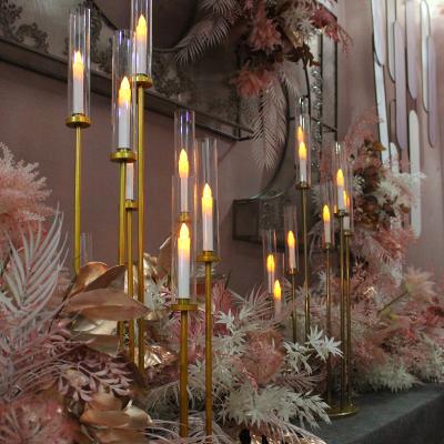 China Wholesale Wedding Decoration Candle Holder Candle Holder Shade Acrylic Gold LED Candlestick Metal Candle Holder Tall Set Sturdy for sale