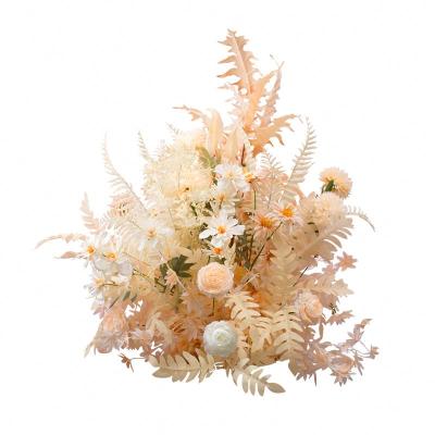 China Hot Selling Artificial Wedding Decoration Eucalyptus Garlands Yellow And Orange Flower Row Wedding Centerpieces Flower Ball Party Stage Decoration for sale