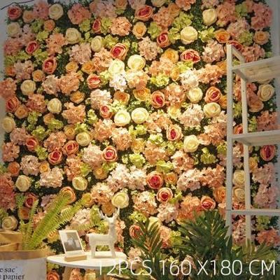 China Wedding Decoration Good Selling Wedding Artificial Silk Flower Wall Panel Backdrop Decoration Autumn Rose Flower Wall Bridal Silk #C for sale