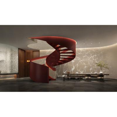 China Modern Luxury Villa Indoor LED Lighting Steel Stringer Curved Staircase for sale