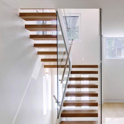 China Modern Straight Wooden Staircase, Stainless Steel Railing Staircase for sale