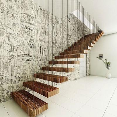 China Modern wooden staircase, factory supply straight staircase for sale