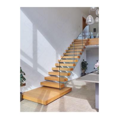 China Good quality modern cheap flat stair floating straight glass staircase, for sale