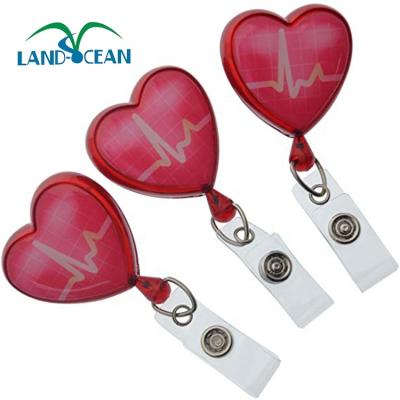 China Soft Love Heart Soft Heart Strap PVC Nurse Clip Retractable ABS ID Card Badge Holder Reel Badge Holder for sale