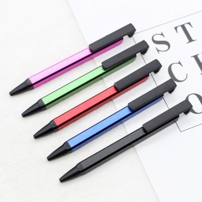 China Tetragonum Business Gift Flat Ballpoint Pen Square Metal Square Ball Tetragonum Pen With Phone Holder for sale