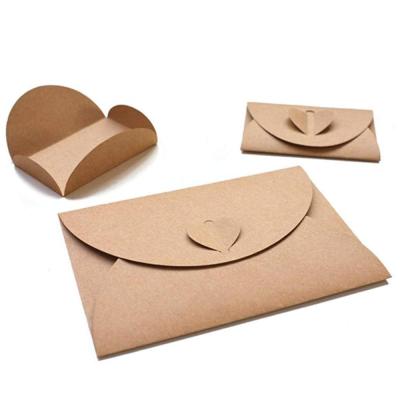 China Mini Gift Card Kraft Paper Rigid Biodegradable Custom Envelopes Holders with Heart Clasp for Wedding Hotel Name Cards for sale