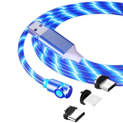 China Portable Luminous L Shape Usb 3 In 1 For Iphone Lightning Cable USB-c Type C Magnetic Pigtail Charging Charging Cable for sale