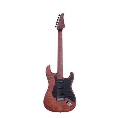 China Alder Flame Maple+6mm5A One Layer High Quality Single-Panel 22-Flute Electric Guitar For Rock Performances for sale