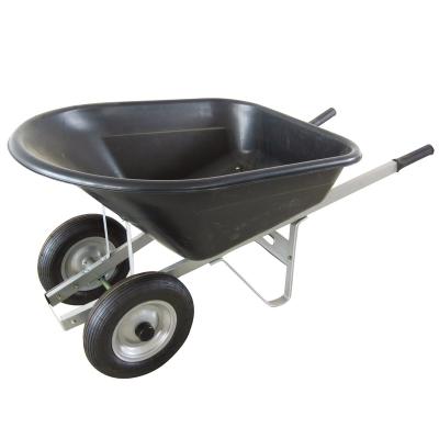 China Plastic Industrial Wheelbarrow Heavy Duty Double Wheels Poly Tray Wheel Wheelbarrow for sale