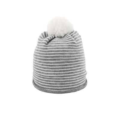 China Warm JOINT Hat Knit Hats Beanie For Adult Winter Style Striped Pompom for sale