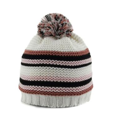 China COMMON Custom Kids Beanie Hats Winter Kids Acrylic Knitted Striped Beanie Hat for sale