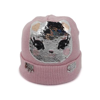 China Warm JOINT Hat Knit Hats For Kids China Wholesale Custom Winter Sequins Style Acrylic Reversible Beanie for sale