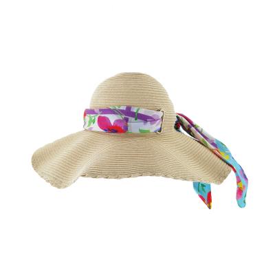 China Wholesale Picture Summer Raffia Straw Hat Straw Hat Women Straw Hat Flat Top With Scarf Bowknot for sale