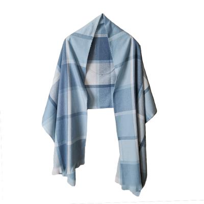 China 100% Warm Polyester Winter Ladies Brush Check Woven Blanket Scarf With 3cm Fringe for sale