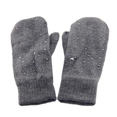 China Eco-friendly winter windproof warm acrylic knitted glove with faux shinning stone for sale