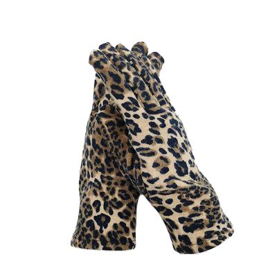 China women gloves fashion full leopard print fabric winter warm finger knitted glove BAS3# for sale