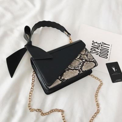 China Fashion Luxury Feminine Women Splicing Snake Print PU Handbag Cross - Body Chain Bags With Leather Bow for sale