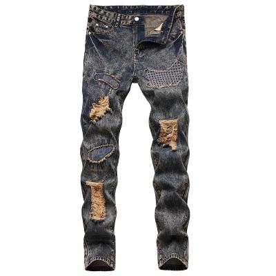 China Breathable 2022 Winter Selling Embroidery Stretch Jeans Skinny Patch Jeans Motorcycle Luxury Ripped Pants For Men for sale