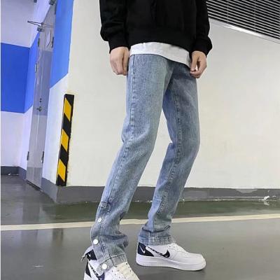 China ODM Breathable Streetstyle Custom High Quality Button Splicing Straight Slim Fit Wide Leg Rocket Jeans Men for sale