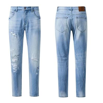 China Breathable Private Label Trend Striped Designer Distressed Jeans Trousers Men Super Skinny Ripped Jeans for sale