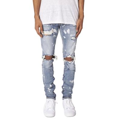 China 2022 Breathable Straight Mens Streetstyle Denim Stretch Hip Hop Skinny Jeans Custom Design Ripped Stylish Jeans for sale