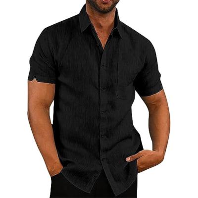 China Fashion Anti-Shrink High Quality Cotton Solid Color Shorts Sleeve Canvas Shirt Button Up Plus Size Casual Men's T-shirt for sale