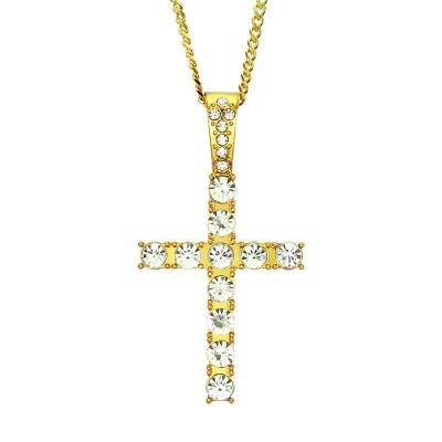 China Environmental Friendly Stainless Steel Chain And Alloy Cross With Crystal Pendant Hip Hop Necklace for sale