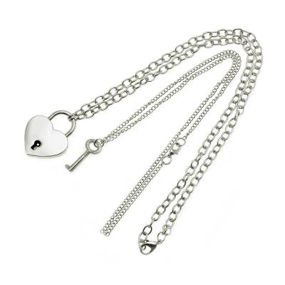 China Jewelry And Key Alloy Double-Layer Simple Design Detachable Heart-Shaped Lock Pendant Necklace for sale