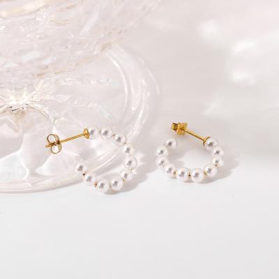 China TRENDY 18K Gold Plated Stainless Steel Jewelry Fashion Pearl Circle Earrings for sale