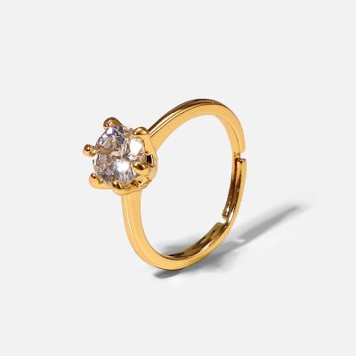 China Simple Design Environmental Friendly Fashion 18K Gold Plated White Copper Zircon Ring for sale