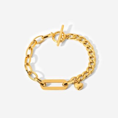 China Environmental Friendly Stainless Steel 18K Gold Plated Chain Cuban Heart Pendant Bracelet for sale