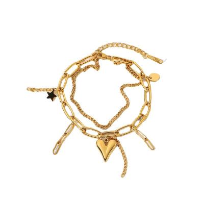 China Simple Design Environmental Friendly Stainless Steel 18K Gold Plated Star Heart Pendant Bracelet for sale