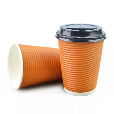 China Wholesale Biodegradable Double Wall Ripple Corrugated Coffee Mugs With Lid For Hot Coffee for sale