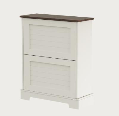 Chine White 2-bucket Striped Panel Shoe Cabinet for Entryway à vendre