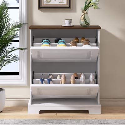 China 2 Flip-drawers Farmhouse Design Shoe cabinet with double shoe rack for sale