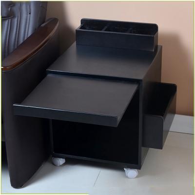 China Multifunction Black Movable Wheels E1 MDF Solid Wood Coffee Tables for sale