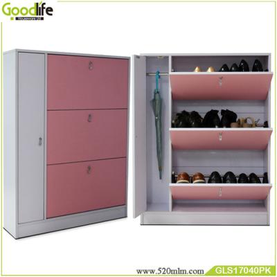 China Pink Adjustable Wooden Shoe Rack Cabinet With Umbrella Storage Cabinet for sale