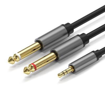 China Car 3.5mm Jack to 6.35mm*2 Adapter Audio Cable for Mixer Amplifier Speaker Gold Plated 6.5mm 3.5 Jack Splitter Audio Cable for sale