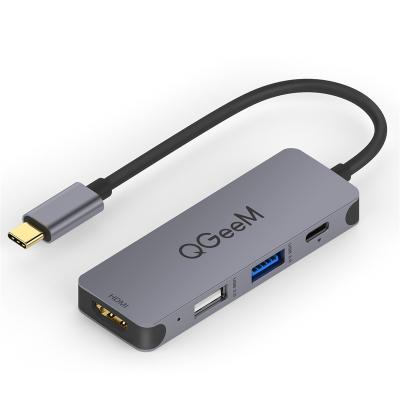 China USB C to 1*HDMI+1*USB 3.0 A+1*USB 2.0 A+1*PD USB C Hub, QGeeM 4-in-1 USB C Adapter with Thunderbolt 3 Multiport Hub from 4K USB C hub to HDMI for sale