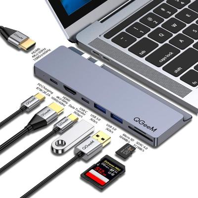 China Data Transfer USB C Dock QGeeM USB C HUB Adapter 8 in1 USB C Docking Station for sale