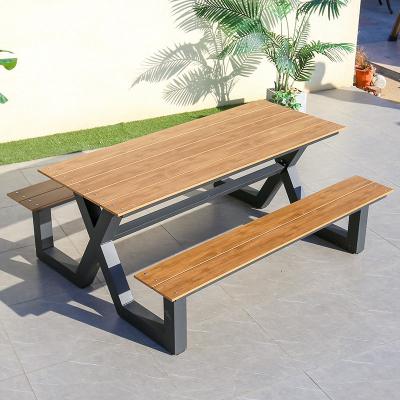 China Eco-Friendly\Uv Resistant\Water Proof\Weather Resi Patio Plastic Wood outdoor furniture Cafe extendable garden coffee shop dining table set for restaurant for sale