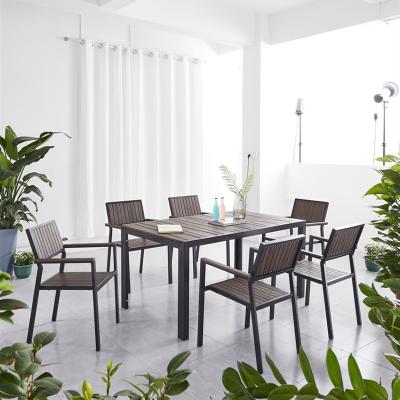 China Water Proof Poolside plastic wood furniture aluminum frame dining table and chairs for sale