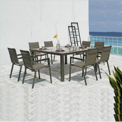 China Modern Sigma Hotel aluminum dining furniture Garden set 8 seat outdoor swimming pool dining table set patio balcony table and chair for sale