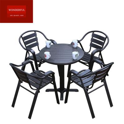 China Water Proof New design outdoor plastic wood furniture aluminum garden dining set table and chairs for sale