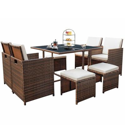 China Traditional Space Saving Style Garden Wholesale Outdoor High back Chairs Square 8 Chairs Dining Table Furniture for sale