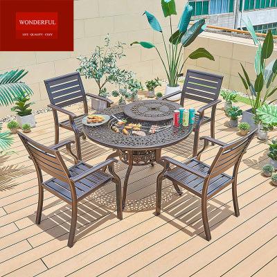 China Water Proof Luxury  outdoor patio furniture cast aluminum dining set with round  BBQ table for sale