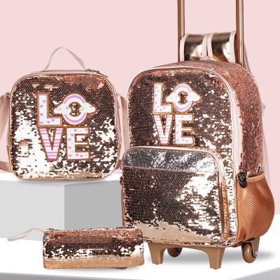 China Factory wholesale waterproof backpack sequins school bags custom light weight waterproof kids bag trolley bag set 2022 for sale